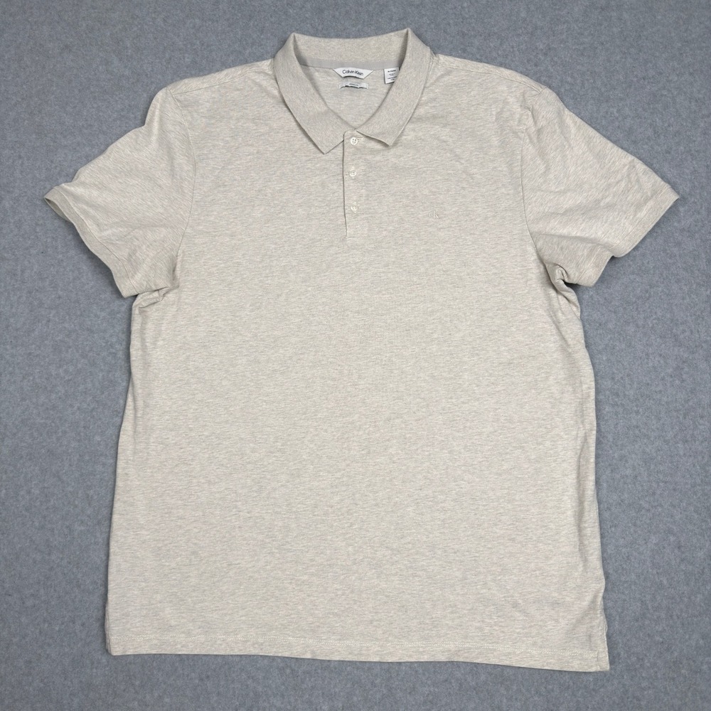 Calvin Klein Classic Fit Polo Shirt Mens XL Heather Light Gray Short Sleeve